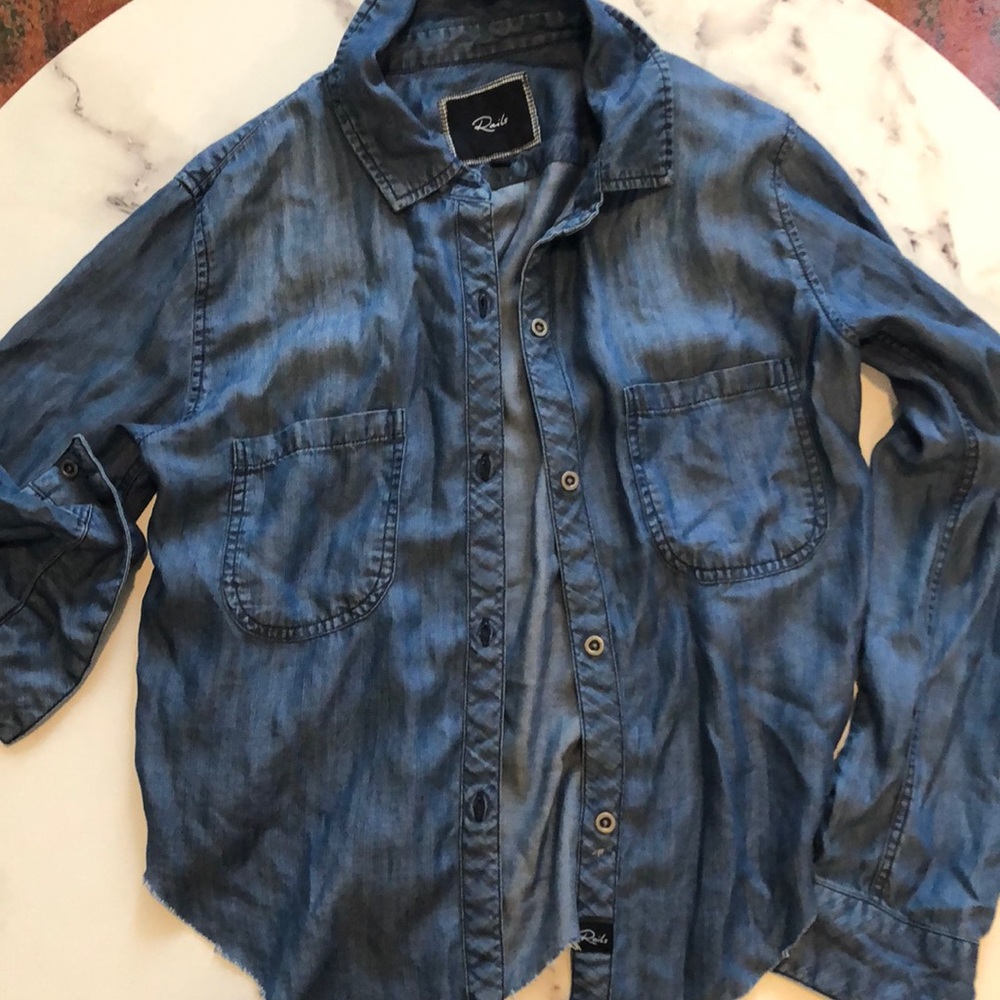 Rails denim button up with raw hem